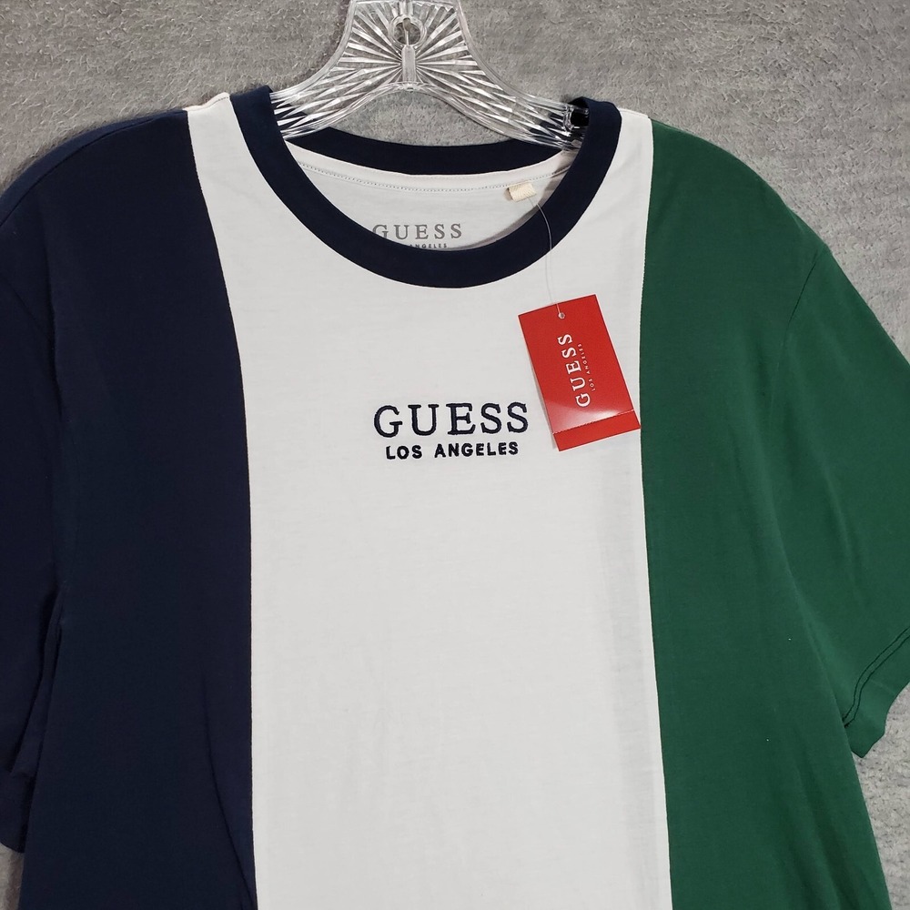 Guess Men Shirt Large Green Colorblock Logo Embroidered Short‎ Sleeve NWT - Picture 2 of 11